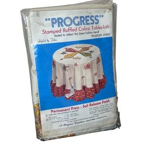 Vintage Stamped Ruffled Calico Tablecloth Kit 50" x 70" Oblong Prairie Kitsch‎